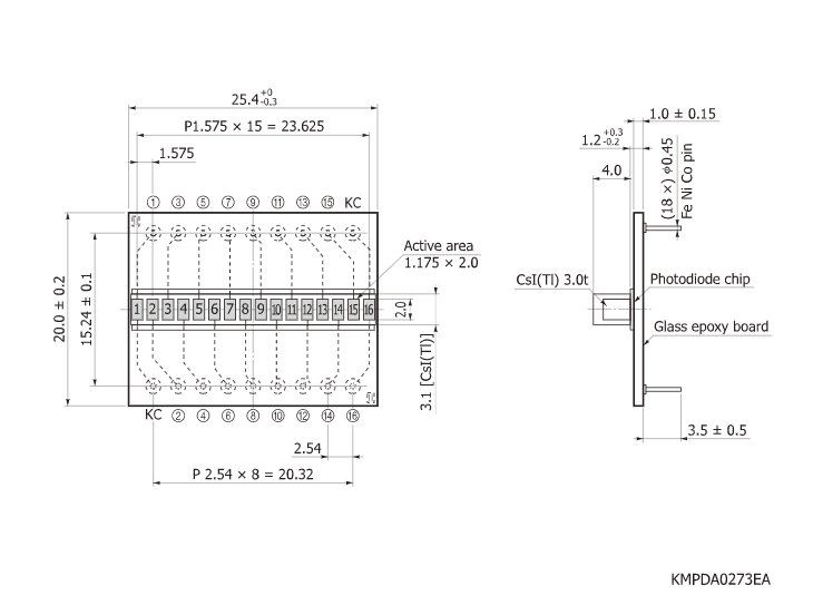 16象元硅光電二極管陣列S11212-121(圖1) 16象元硅光電二極管陣列S11212-121(圖1)