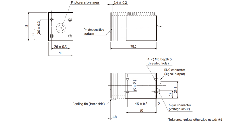 帶前置放大器的紅外探測器模塊 C12494-210M(圖2)
